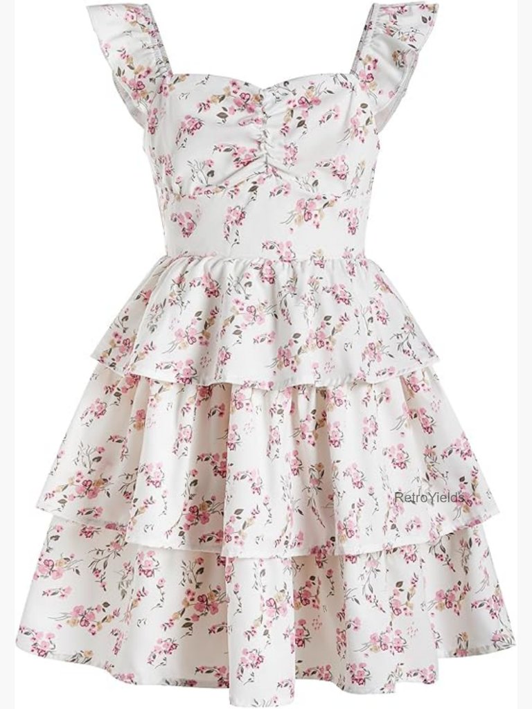 Floral Ruffle High Waist Sweetheart A-Line Summer Dress Girls